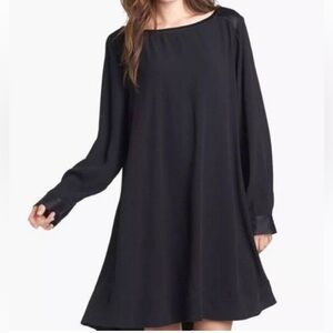 Eileen Fisher PP XS 2 Silk Long Sleeve Georgette
Crepe Bateau Neck Black Dress